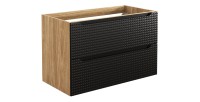Meuble sous vasque VELNIA – 2 tiroirs – 90 cm – Coloris chêne clair et noir – À suspendre 