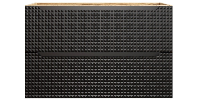 Meuble sous vasque VELNIA – 2 tiroirs – 90 cm – Coloris chêne clair et noir – À suspendre 