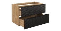 Meuble sous vasque VELNIA – 2 tiroirs – 90 cm – Coloris chêne clair et noir – À suspendre 