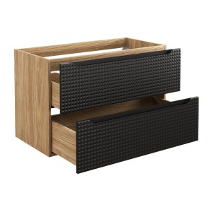 Meuble sous vasque VELNIA – 2 tiroirs – 90 cm – Coloris chêne clair et noir – À suspendre 