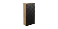 Meuble de rangement salle de bain VELNIA – 1 porte – 35 cm – Coloris chêne clair et noir – À suspendre 