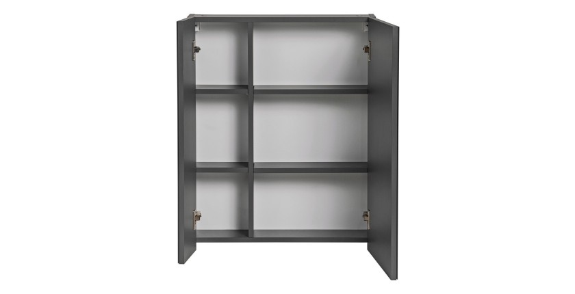 Meuble de rangement salle de bain TAMO – 75 cm – 2 portes miroirs – Coloris gris anthracite – À suspendre 