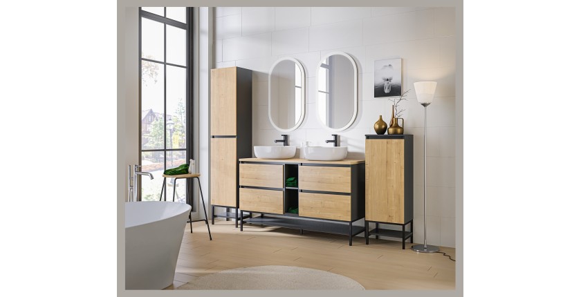 Colonne salle de bain TAMO – 170 cm – 2 portes – Coloris gris anthracite – À suspendre 