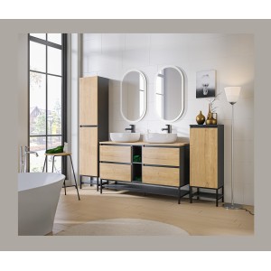 Colonne salle de bain TAMO – 170 cm – 2 portes – Coloris gris anthracite – À suspendre 