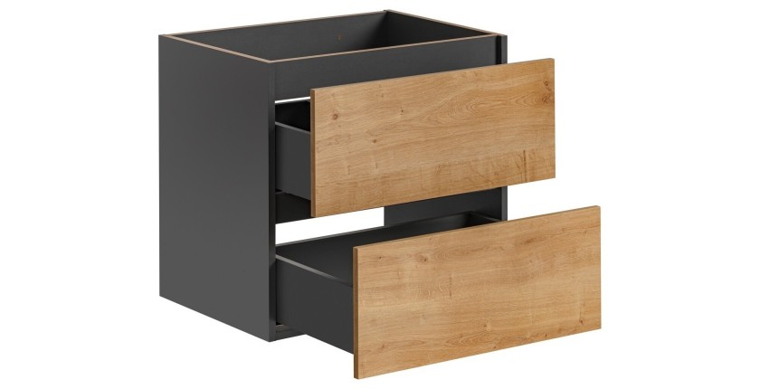 Meuble sous vasque TAMO – 2 tiroirs – Coloris gris anthracite – L60 × P57 × H46 cm – À suspendre 