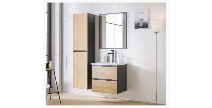 Meuble sous vasque TAMO – 2 tiroirs – Coloris gris anthracite – L60 × P57 × H46 cm – À suspendre 