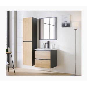 Meuble sous vasque TAMO – 2 tiroirs – Coloris gris anthracite – L60 × P57 × H46 cm – À suspendre 