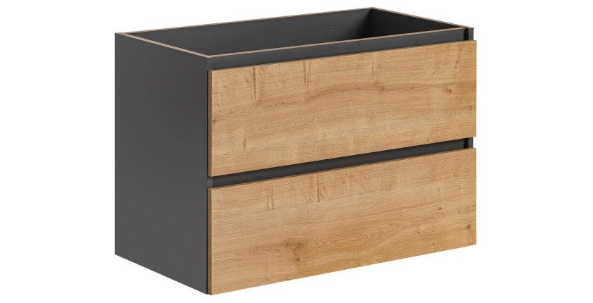 Meuble sous vasque TAMO – 2 tiroirs – Coloris gris anthracite – L80 × P57 × H46 cm – À suspendre 