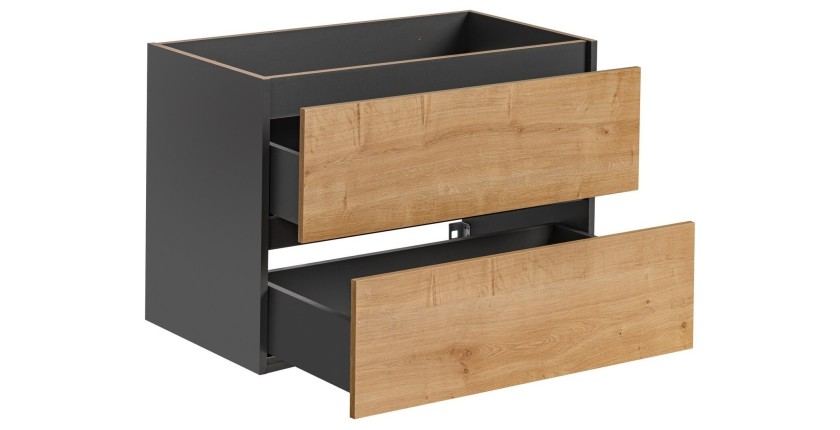 Meuble sous vasque TAMO – 2 tiroirs – Coloris gris anthracite – L80 × P57 × H46 cm – À suspendre 