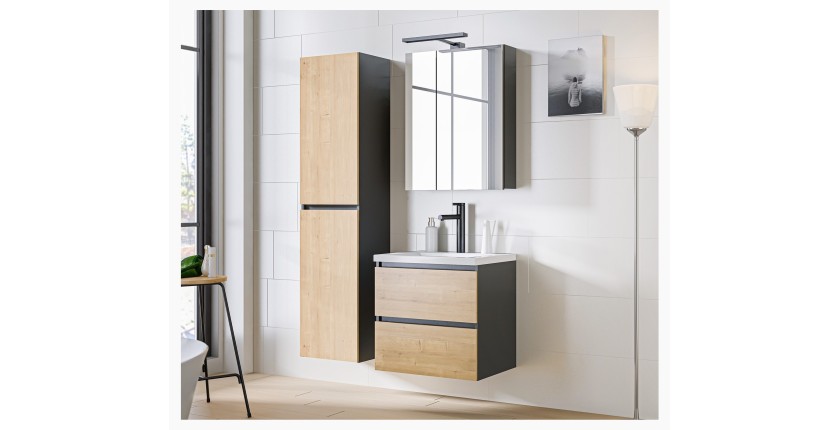 Meuble sous vasque TAMO – 2 tiroirs – Coloris gris anthracite – L80 × P57 × H46 cm – À suspendre 