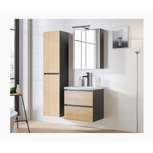 Meuble sous vasque TAMO – 2 tiroirs – Coloris gris anthracite – L80 × P57 × H46 cm – À suspendre 