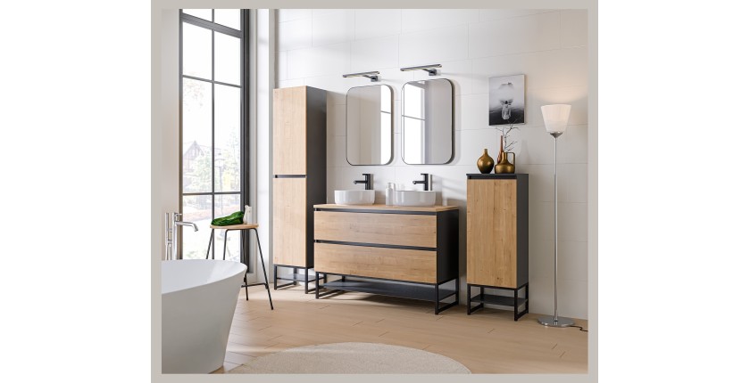 Meuble sous vasque TAMO – 2 tiroirs – Coloris gris anthracite – L120 × P57 × H46 cm – À suspendre 