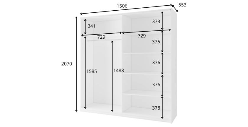 Armoire ARSALA 150 cm en gris graphite – 2 portes coulissantes