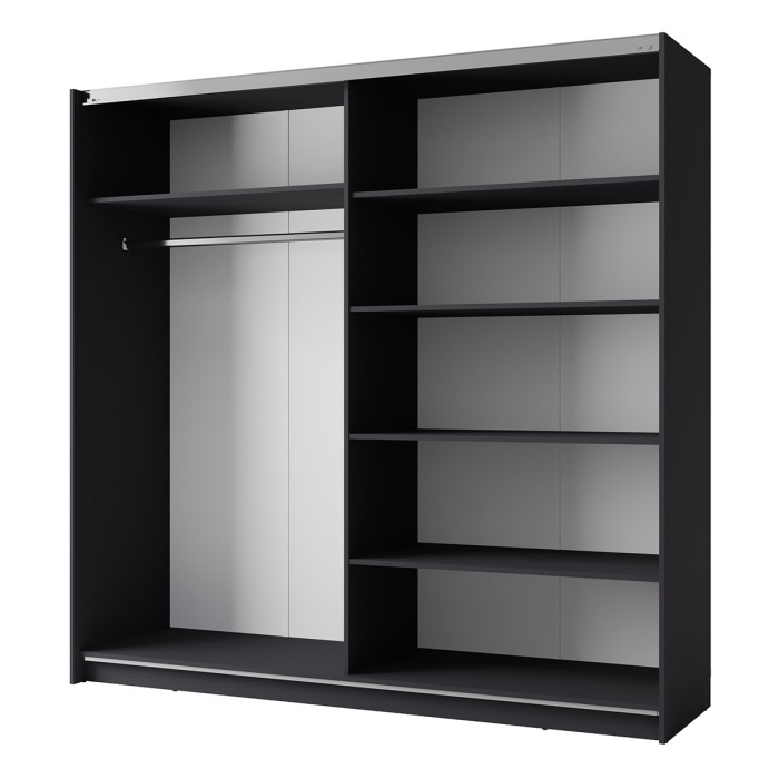 Armoire ARSALA 150 cm gris graphite avec miroir – 2 portes coulissantes