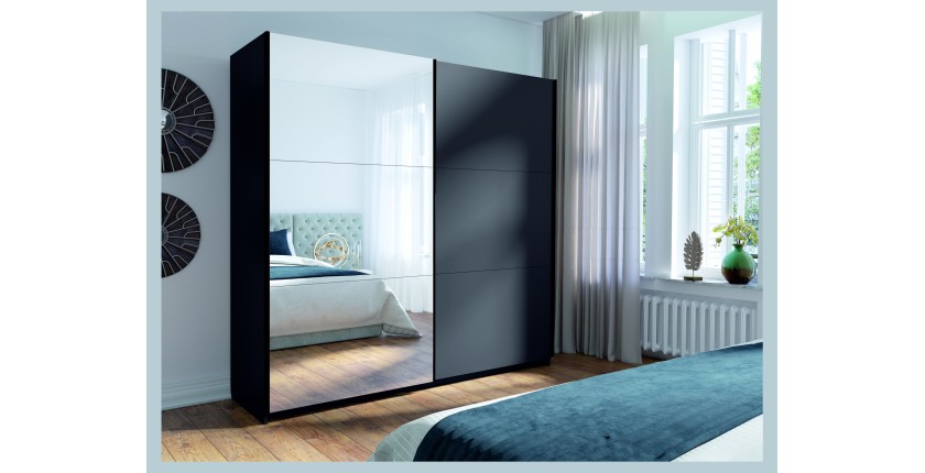 Armoire ARSALA 150 cm gris graphite avec miroir – 2 portes coulissantes