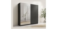 Armoire ARSALA 150 cm gris graphite avec miroir – 2 portes coulissantes