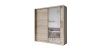Armoire OZZULA 204 cm chêne clair avec miroir – 2 portes coulissantes