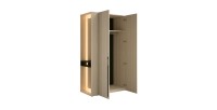 Armoire SORIA 204 cm chêne et noir avec miroir LED et niche – 2 portes battantes
