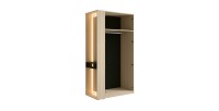 Armoire SORIA 204 cm chêne et noir avec miroir LED et niche – 2 portes battantes