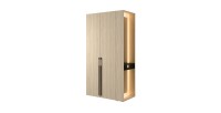 Armoire SORIA 204 cm chêne et noir avec miroir LED et niche – 2 portes battantes