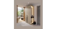 Armoire SORIA 204 cm chêne et noir avec miroir LED et niche – 2 portes battantes