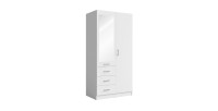 Armoire KALISTA 101 cm blanc mat avec miroir et 3 tiroirs – 2 portes battantes