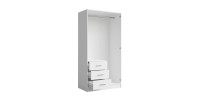 Armoire KALISTA 101 cm blanc mat avec miroir et 3 tiroirs – 2 portes battantes
