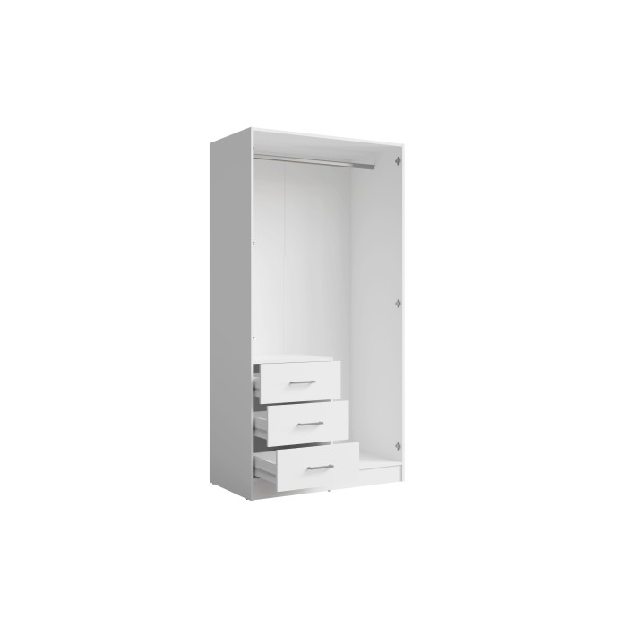 Schrank KALISTA 101 cm Mattweiß mit Spiegel und 3 Schubladen – 2 Flügeltüren