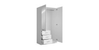 Armoire KALISTA 101 cm blanc mat avec miroir et 3 tiroirs – 2 portes battantes