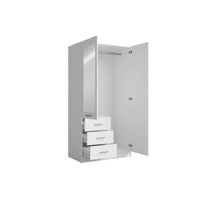 Schrank KALISTA 101 cm Mattweiß mit Spiegel und 3 Schubladen – 2 Flügeltüren