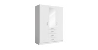 Armoire KALISTA 151 cm blanc mat avec miroir et 3 tiroirs – 3 portes battantes