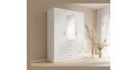 Armoire KALISTA 151 cm blanc mat avec miroir et 3 tiroirs – 3 portes battantes