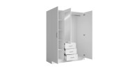 Armoire KALISTA 151 cm blanc mat avec miroir et 3 tiroirs – 3 portes battantes