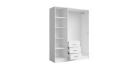 Armoire KALISTA 151 cm blanc mat avec miroir et 3 tiroirs – 3 portes battantes