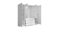 Armoire KALISTA 200 cm blanc mat – 4 portes battantes, 2 miroirs, 3 tiroirs