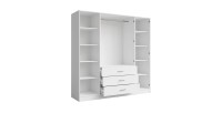 Armoire KALISTA 200 cm blanc mat – 4 portes battantes, 2 miroirs, 3 tiroirs