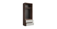 Armoire NUBIA 90 cm noyer et gris – 2 portes battantes avec 2 tiroirs