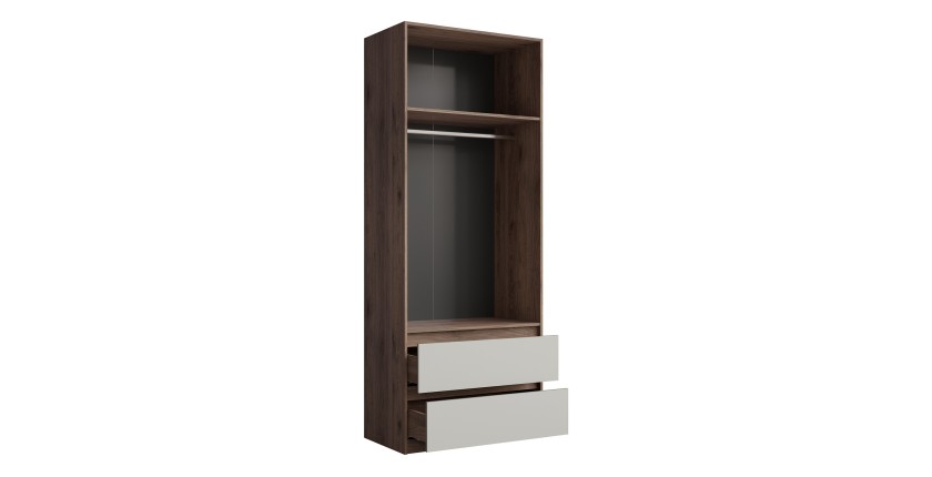 Armoire NUBIA 90 cm noyer et gris – 2 portes battantes avec 2 tiroirs