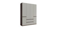 Armoire NUBIA 180 cm noyer et gris – 6 portes battantes avec 2 tiroirs