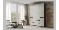 Armoire NUBIA 180 cm noyer et gris – 6 portes battantes avec 2 tiroirs
