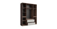 Armoire NUBIA 180 cm noyer et gris – 6 portes battantes avec 2 tiroirs