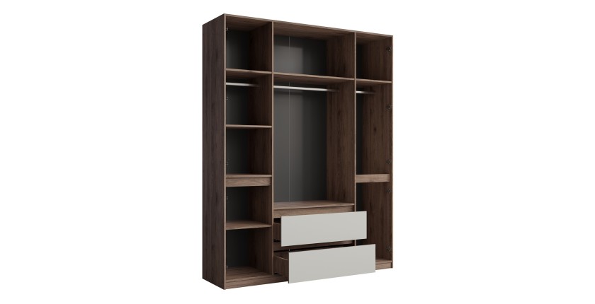 Armoire NUBIA 180 cm noyer et gris – 6 portes battantes avec 2 tiroirs