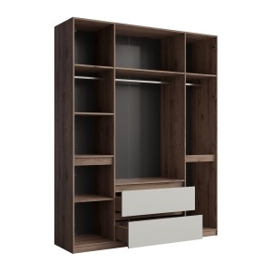 Armoire NUBIA 180 cm noyer et gris – 6 portes battantes avec 2 tiroirs