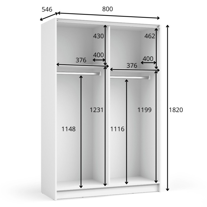 Kast LYSIA 80 cm matzwart - 2 schuifdeuren met spiegel