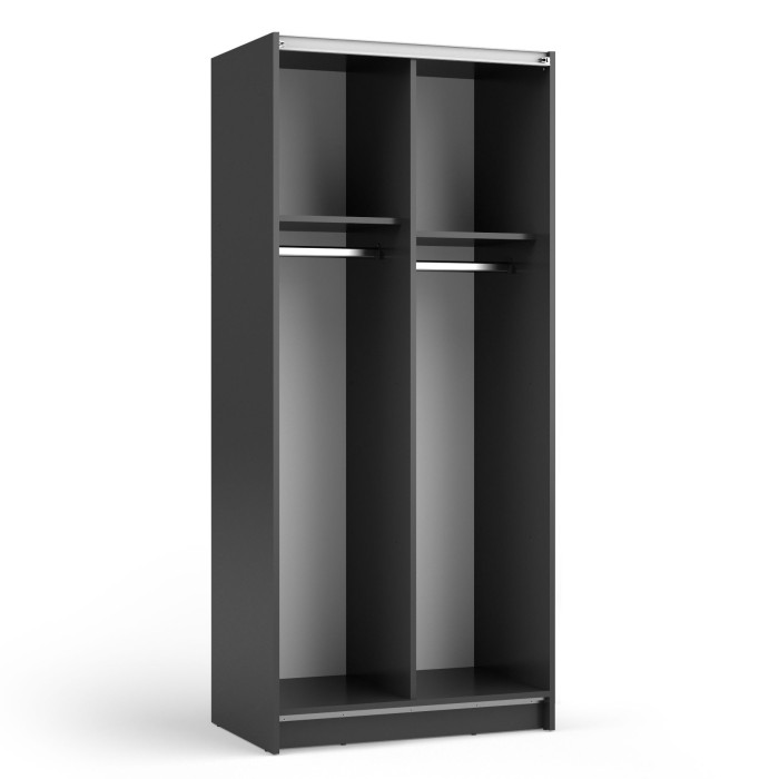 Kast LYSIA 80 cm matzwart - 2 schuifdeuren met spiegel