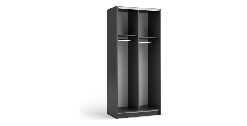 Armoire LYSIA 80 cm noir mat – 2 portes coulissantes avec miroir