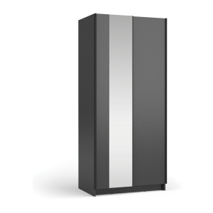 Armoire LYSIA 80 cm noir mat – 2 portes coulissantes avec miroir
