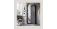 Armoire LYSIA 80 cm noir mat – 2 portes coulissantes avec miroir