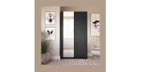 Armoire LYSIA 100 cm noir mat – 2 portes coulissantes avec miroir