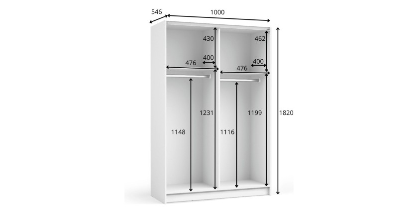 Armoire LYSIA 100 cm noir mat – 2 portes coulissantes avec miroir